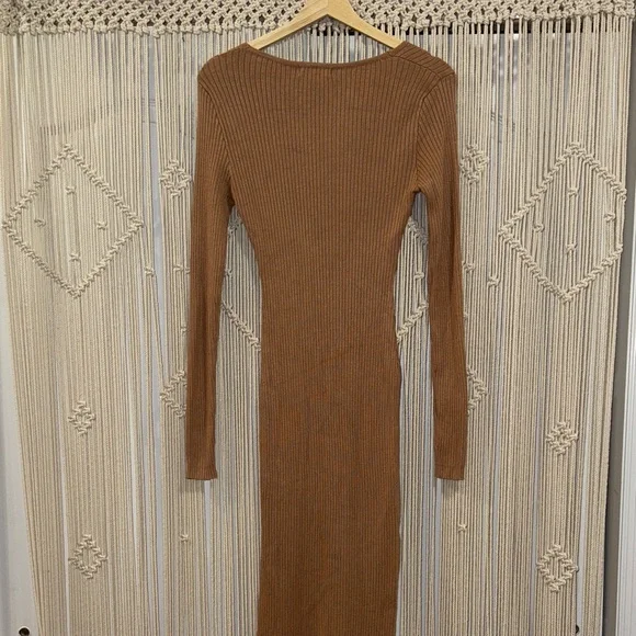 Love Always Tan Long Sleeve Knit Midi Dress - Picture 3 of 7